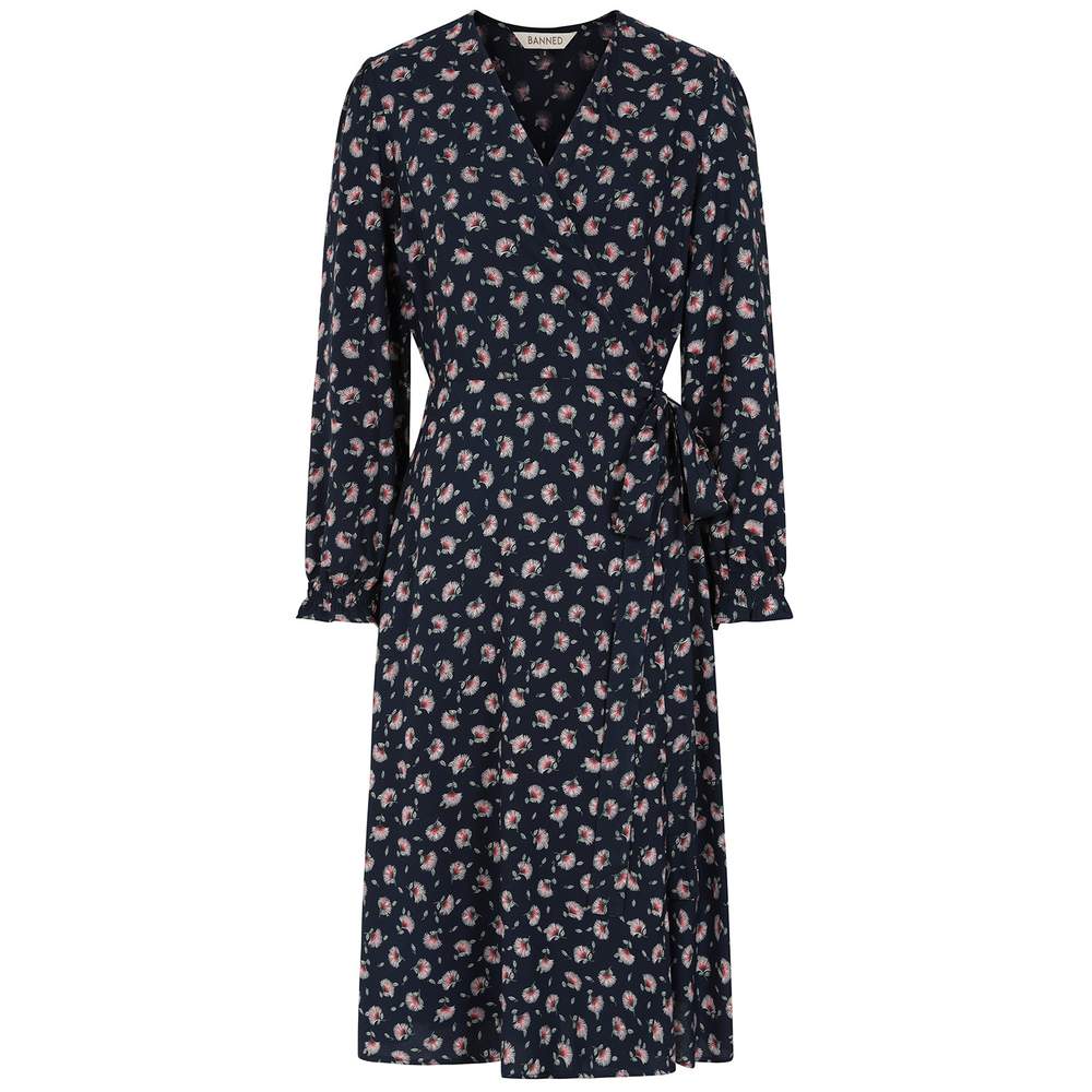 Banned - Bloom Floral Wikkeljurk - Donkerblauw